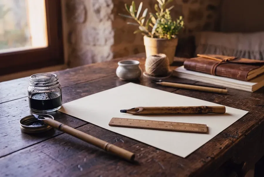 Pen, ink and paper for our Arabic calligraphy course online